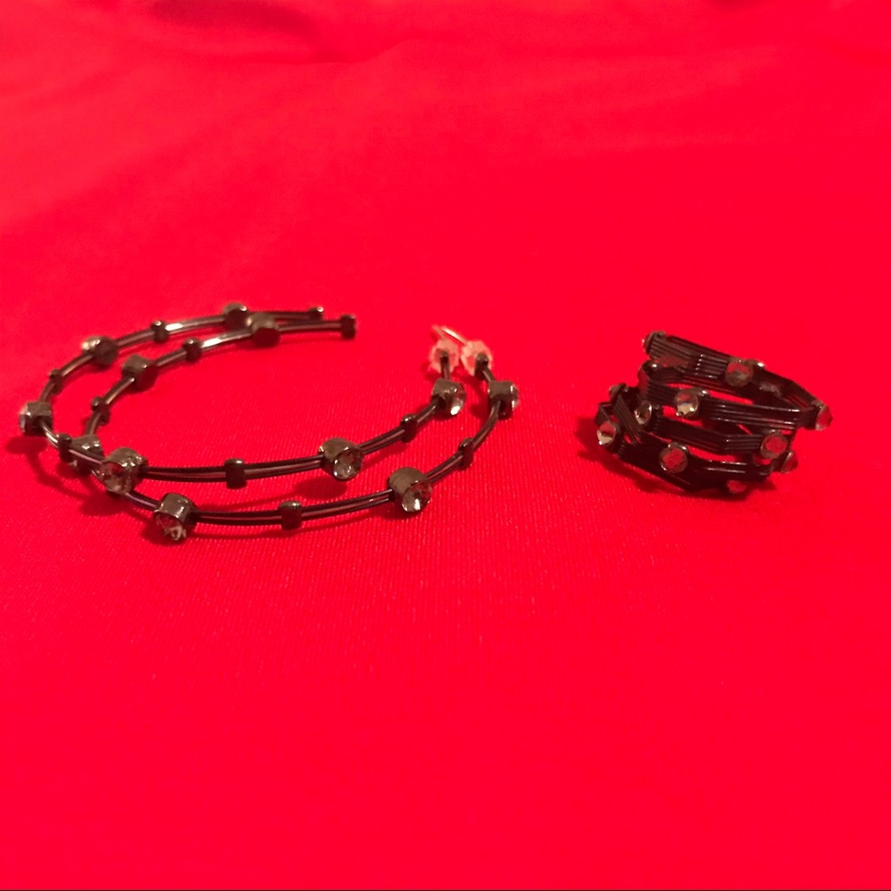 Black Rhinestone Earring and Ring Set 💎💎💎
